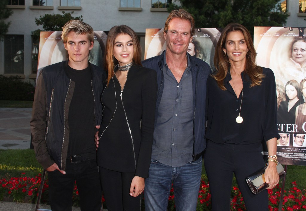 Cindy Crawford, Randy Gerber, Kaia Gerber, and Presley Gerber posing together at a screening.