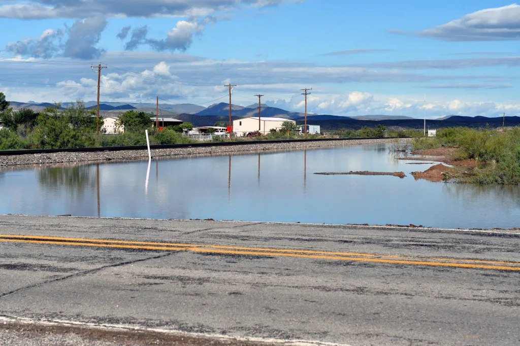 Low-lying areas in the Radium Springs area are flooded following rainstorms.
