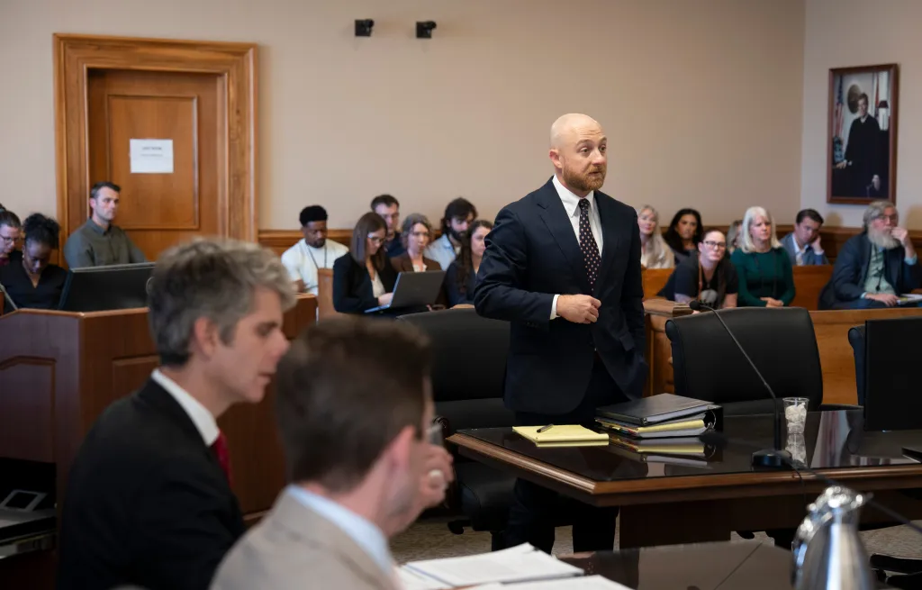 Luke Ihnen, a member of Christa Pike's legal team, argues his case against the state in Davidson County Chancery Court.