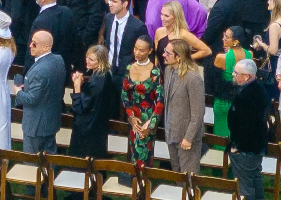 Guests, including Cameron Diaz and Zoe Saldaña, are seated at Matthew Lowe's wedding in Santa Barbara.