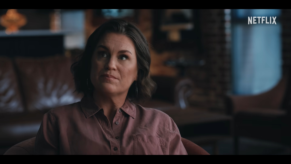 Matthew Perry's sister, Caitlin Morrison, being interviewed.