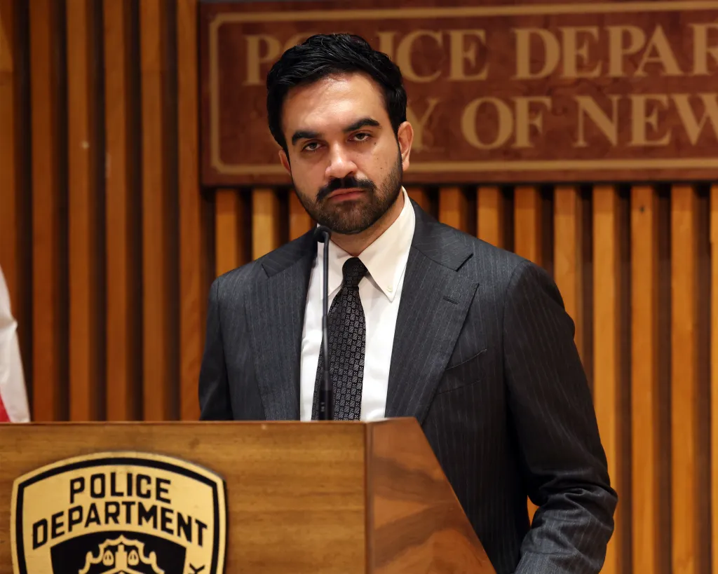 Mayor Zohran Mamdani speaks at a Crime Stats press conference at NYPD Headquarters.