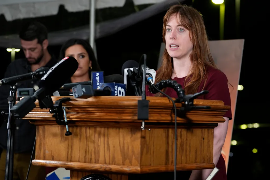 Media witness and WPLN reporter Catherine Sweeney speaks at a news conference at Riverbend Maximum Security Institution.