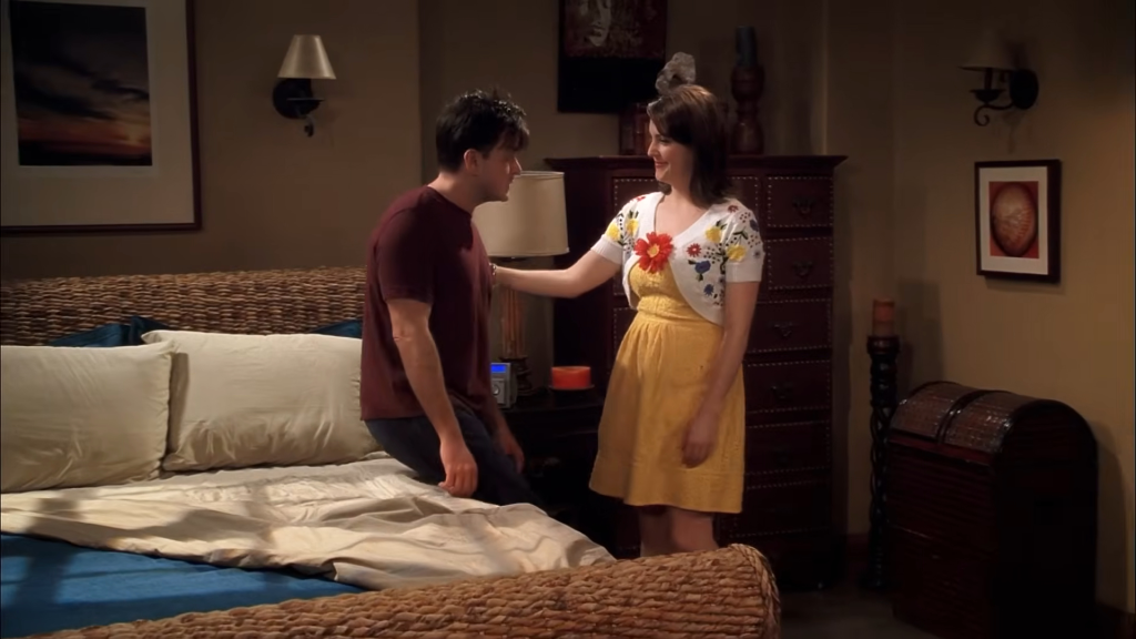 Charlie Sheen and Melanie Lynskey in a scene from 'Two and a Half Men'.