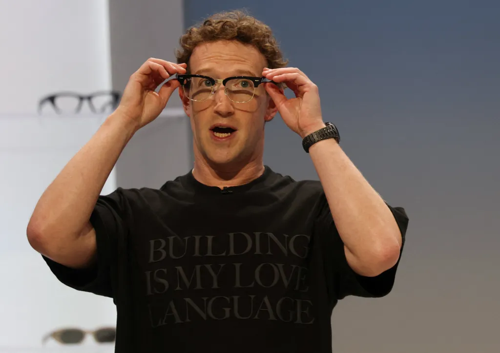 Meta CEO Mark Zuckerberg donning a pair of Meta glasses.
