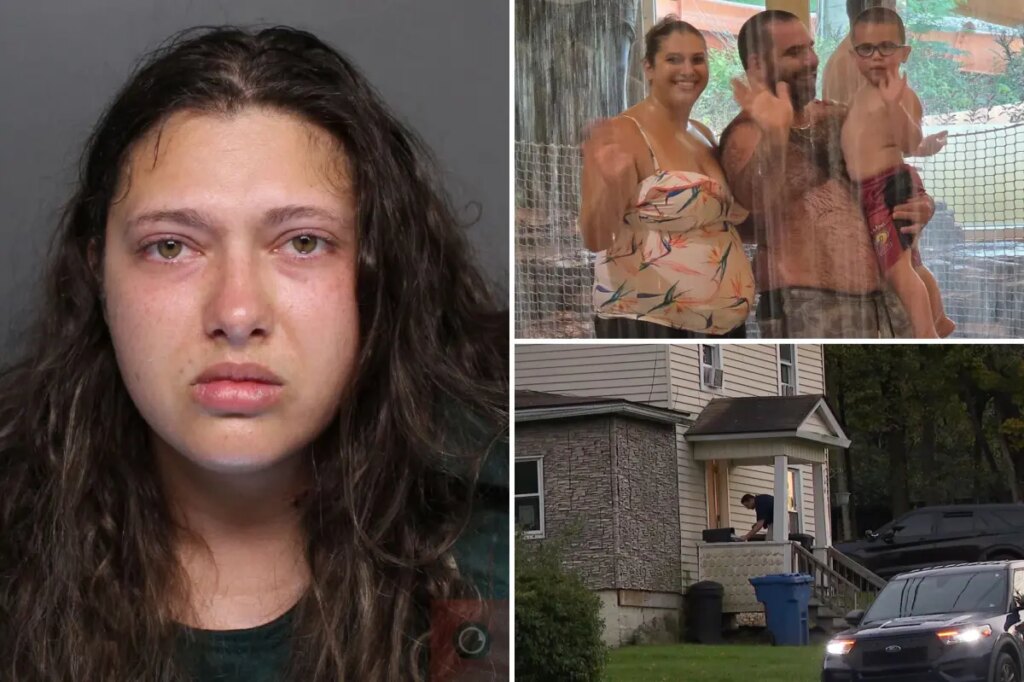 Metallica Rose Harrison’s tearful mugshot revealed as cops raid home after she allegedly butchered husband, son