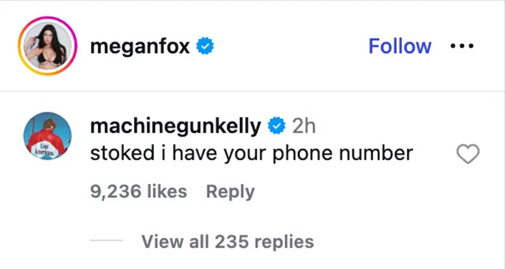 Screenshot of an Instagram comment from machinegunkelly reading, 