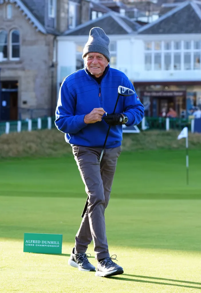 Michael Douglas on the 1st tee during the Alfred Dunhill Links Championship at the Old Course at St Andrews.