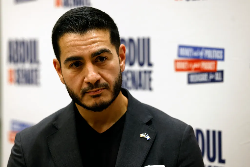 Michigan Democrat senatorial candidate Abdul El-Sayed speaks to reporters after a midterm campaign rally.