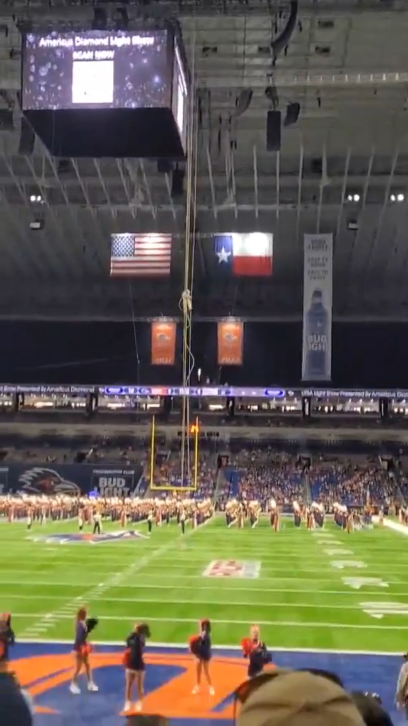 Patterson fell during a fast-rope demonstration from the rafters of the Alamodome before UTSA’s game against Navy.