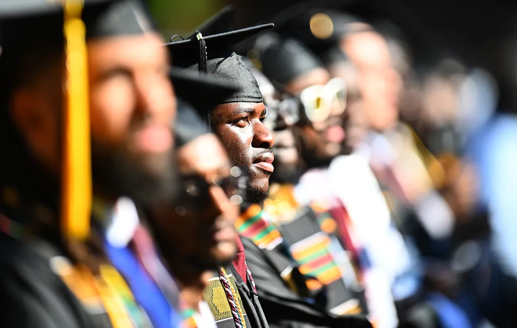 A Morehouse College graduate participates in the commencement ceremony in Atlanta.