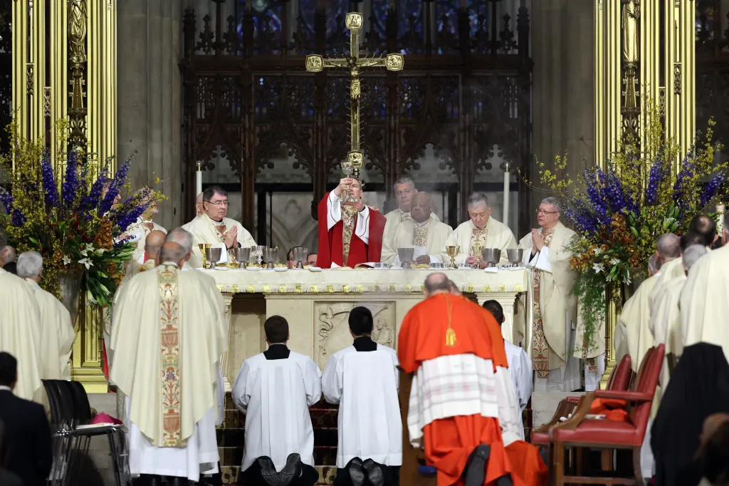 Archbishop Ronald Hicks says the prayer over the offerings at St. Patrick's Cathedral.
