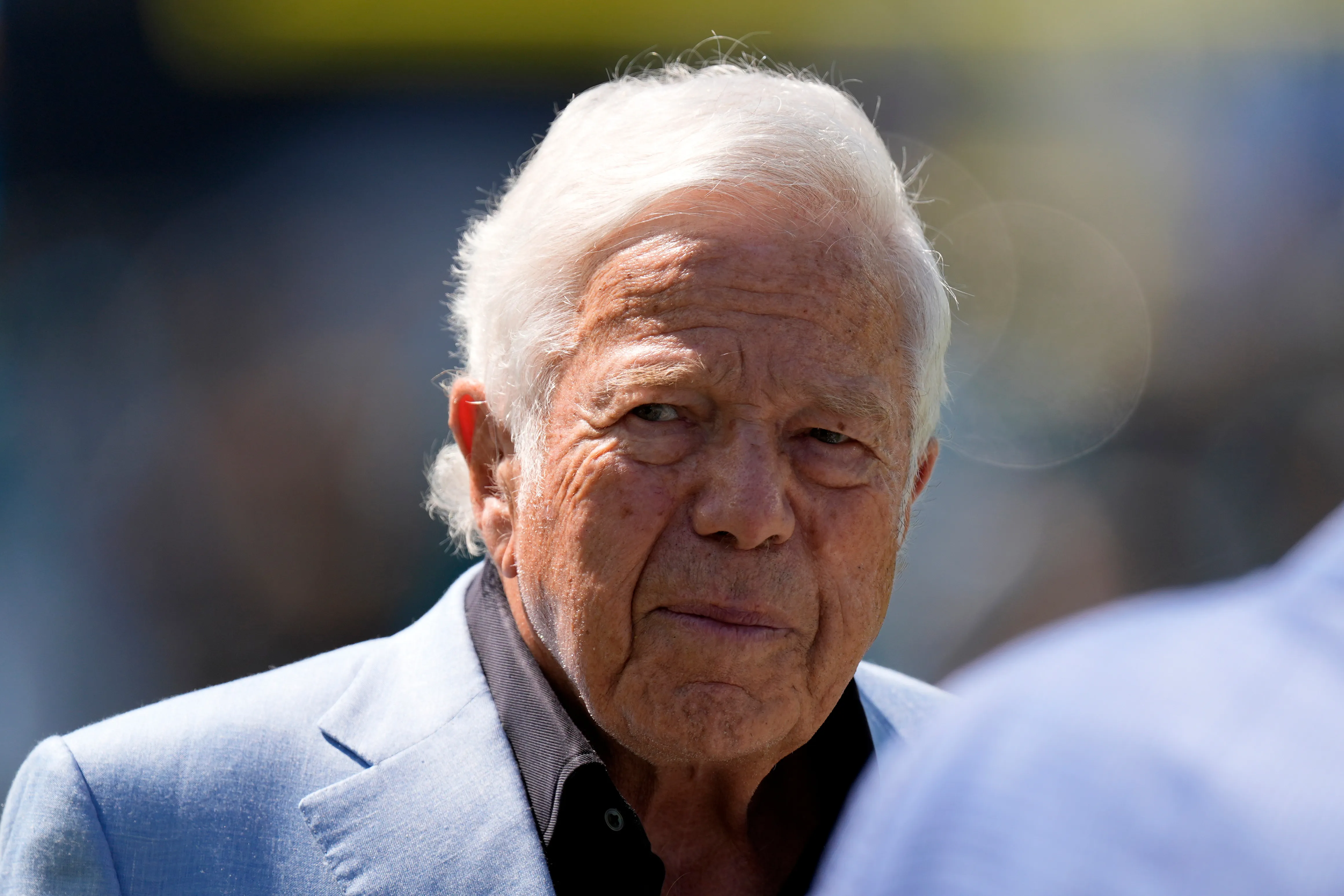 Robert Kraft on the field before a game between his New England Patriots and the Jacksonville Jaguars on Sept. 27, 2026.