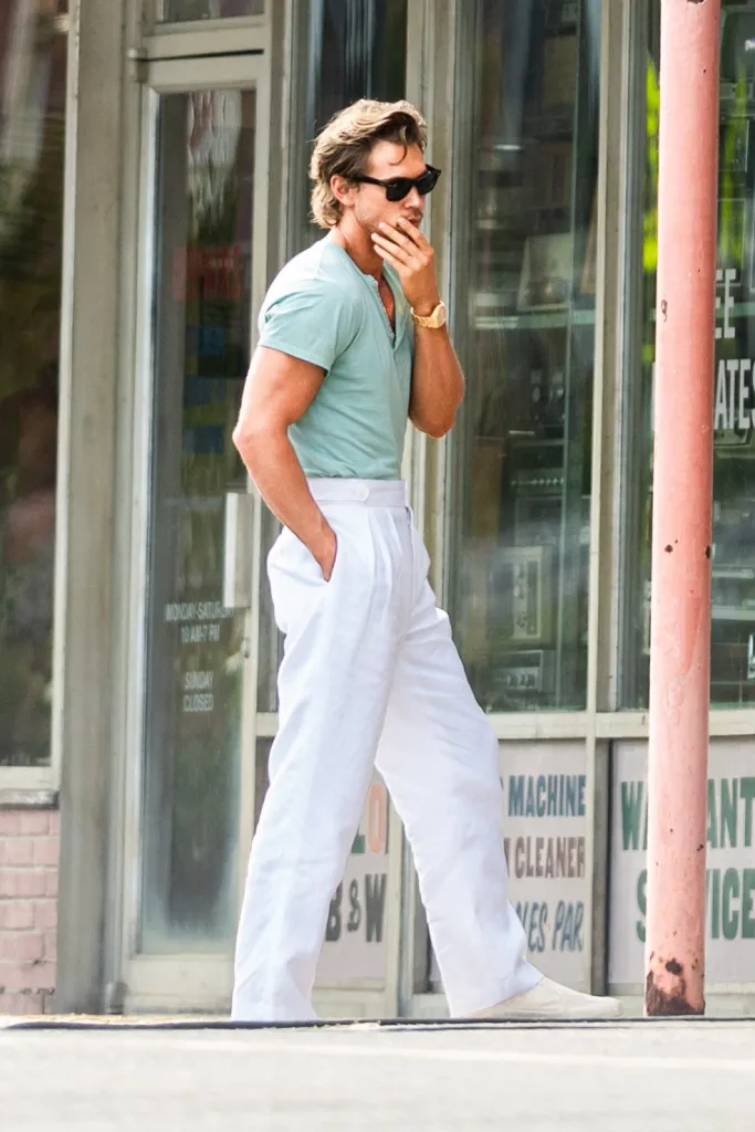 Austin Butler on the set of the Miami Vice reboot film.