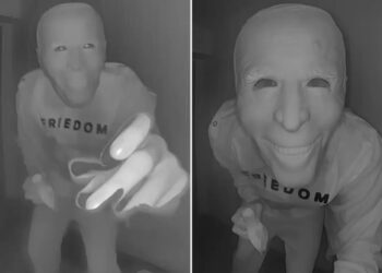 Creep in Joe Biden mask terrifies Texas family by eating banana at their front door in the dark