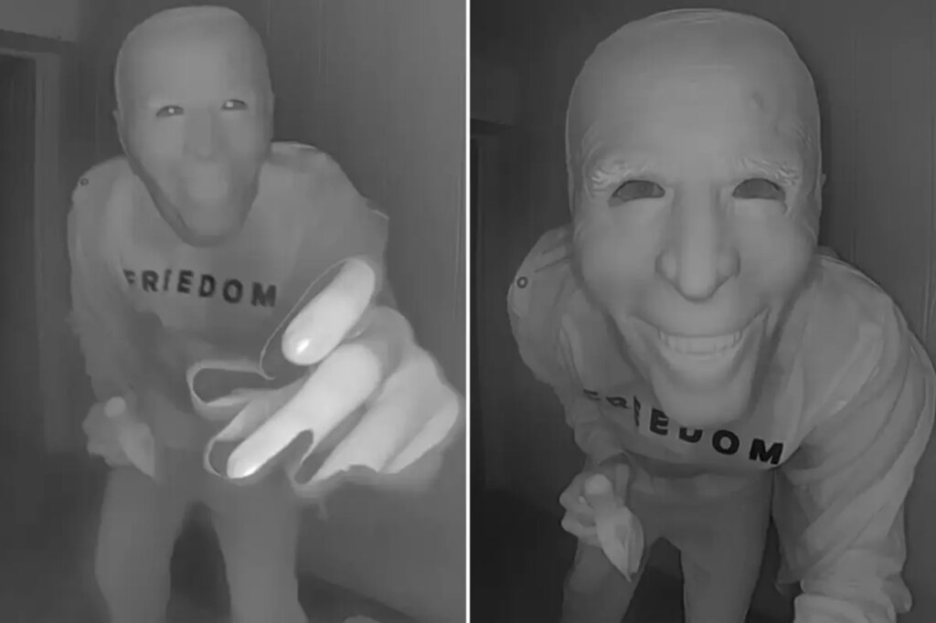 Creep in Joe Biden mask terrifies Texas family by eating banana at their front door in the dark