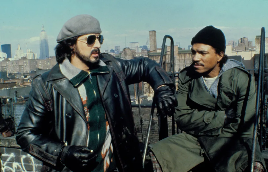 Film still of Sylvester Stallone and Billy Dee Williams in Nighthawks.