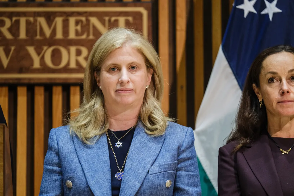 NYPD Commissioner Jessica Tisch attends a press conference regarding security measures for the United Nations General Assembly at 1 Police Plaza.