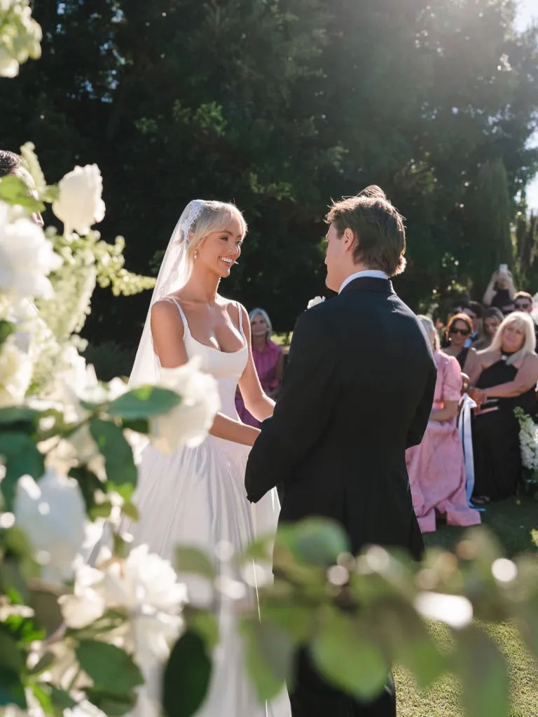 OnlyFans star Annie Knight and Henry Brayshaw are shown during their wedding ceremony.