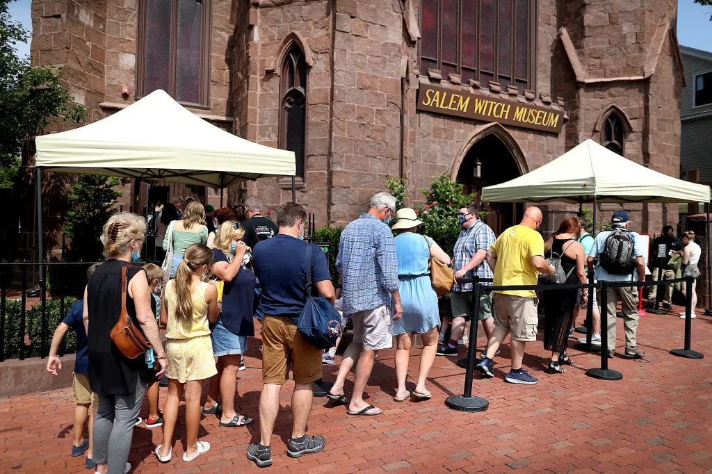 People line up outside the Salem Witch Museum.