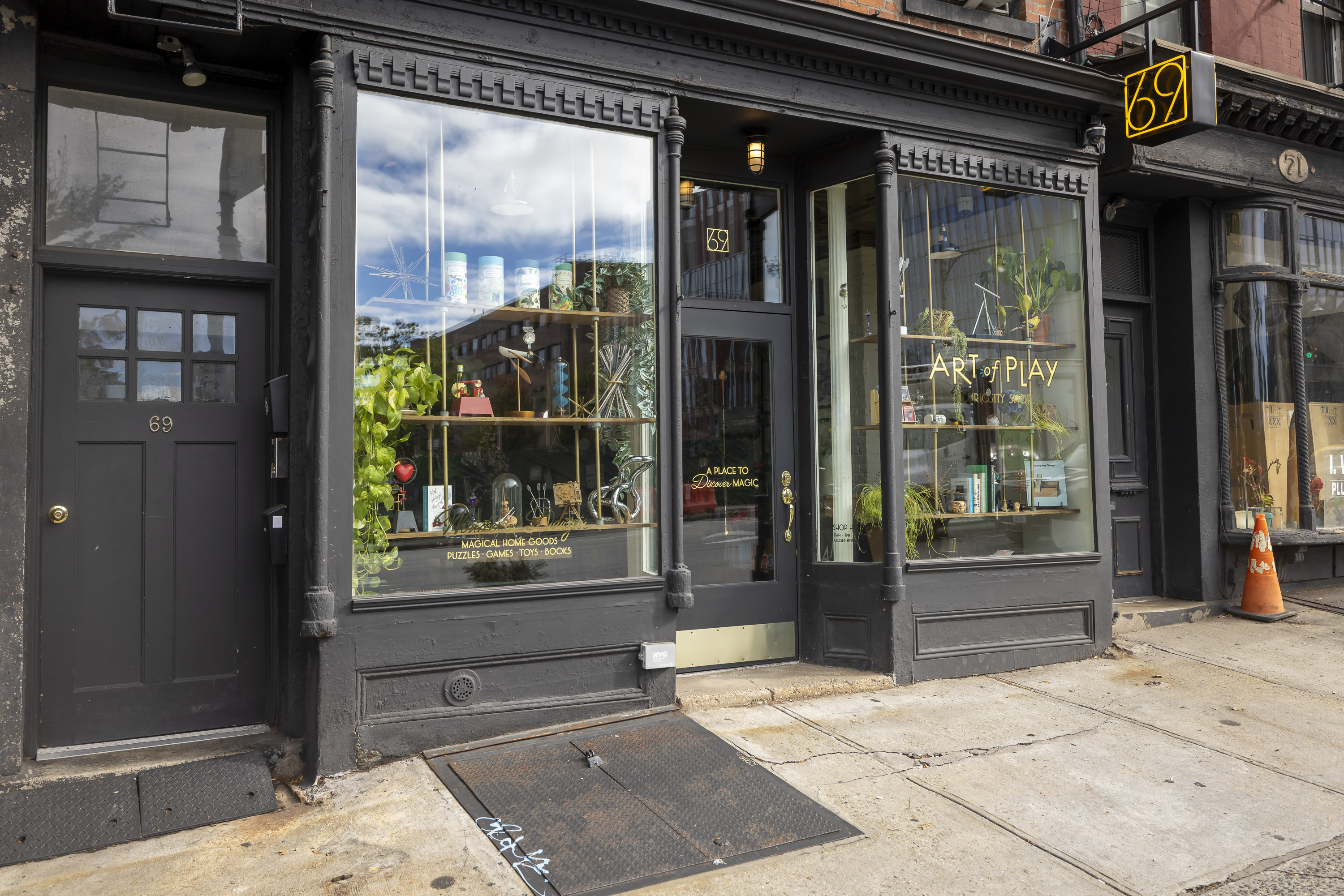 Exterior view of the Art of Play toy and novelty store in Brooklyn, New York.
