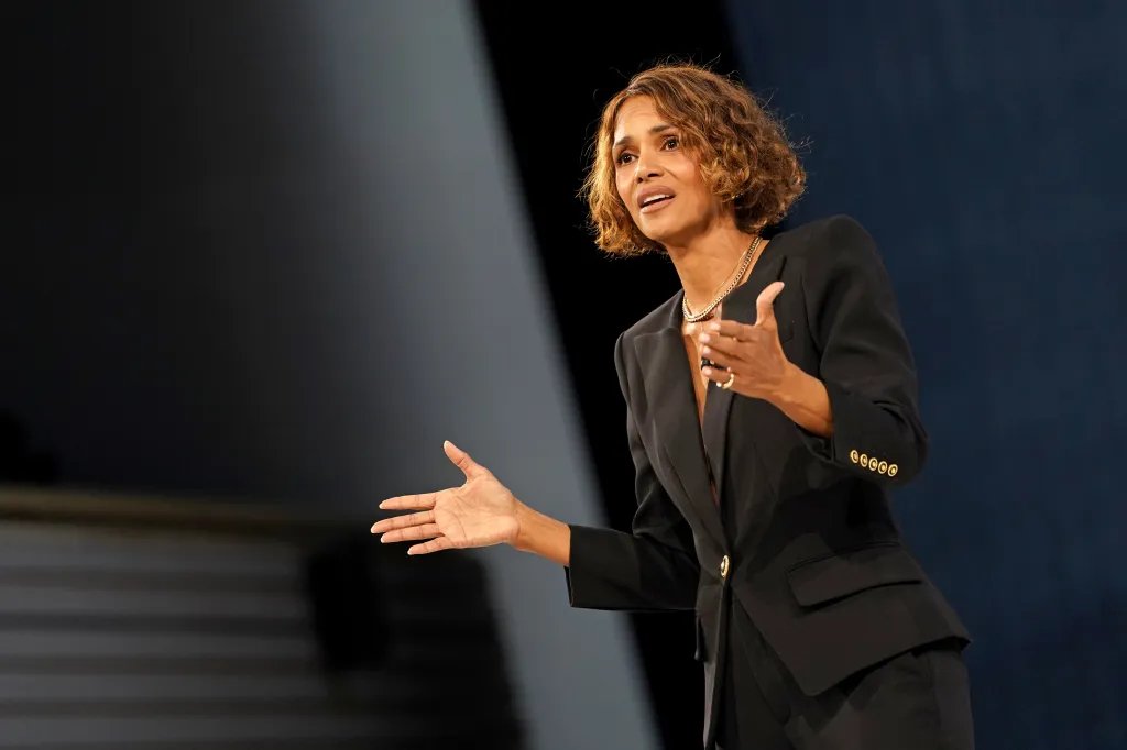 Halle Berry speaks onstage during The New York Times DealBook Summit.