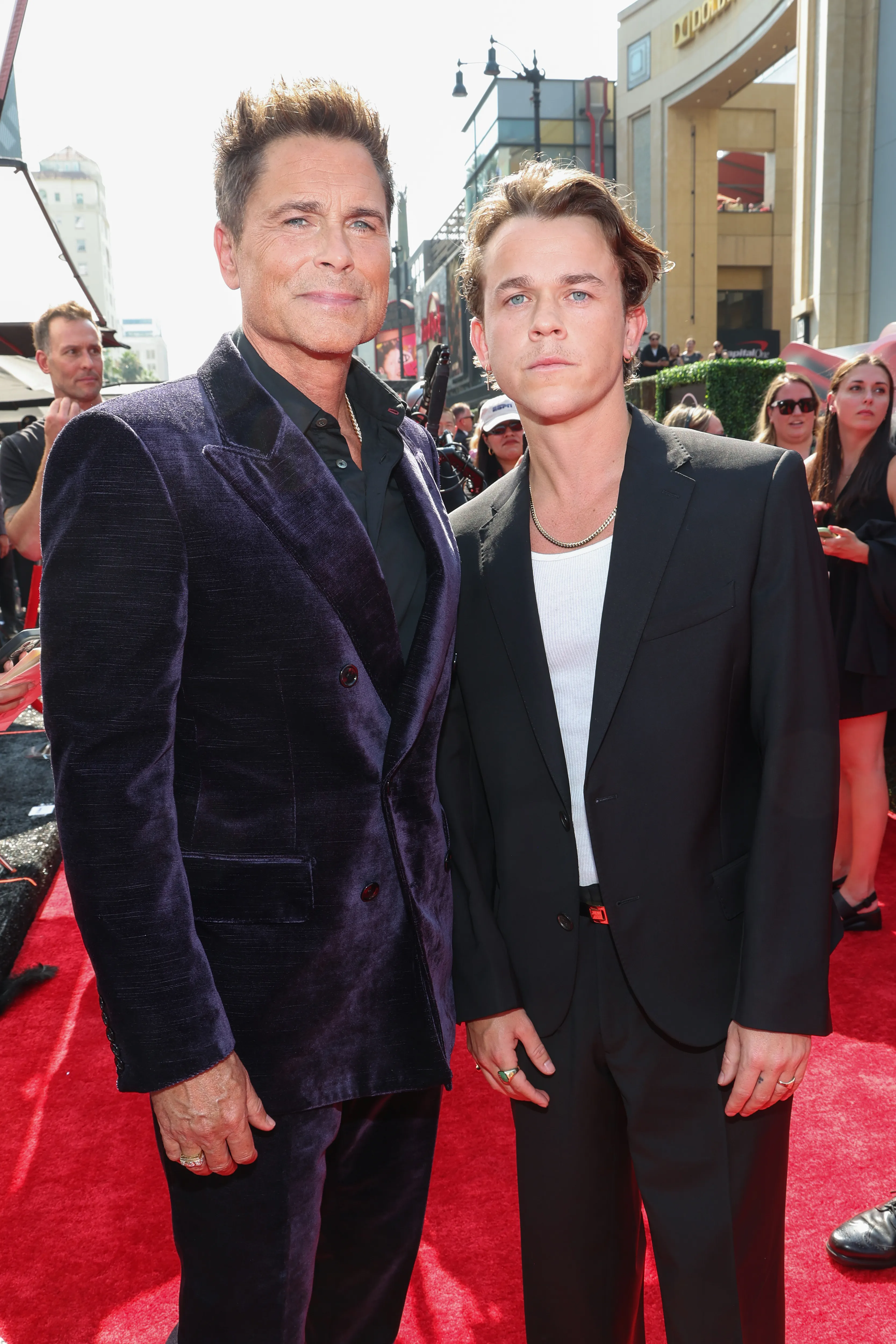 Rob Lowe and John Owen Lowe on the red carpet.