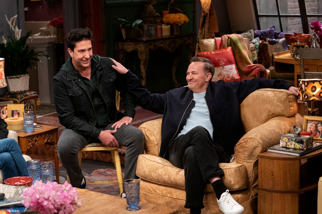 David Schwimmer and Matthew Perry on the set of the Friends Reunion Special.