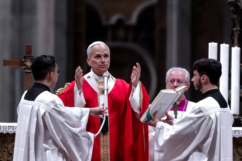 Pope Leo XIV presides over Mass in St. Peter's Basilica at the Vatican.