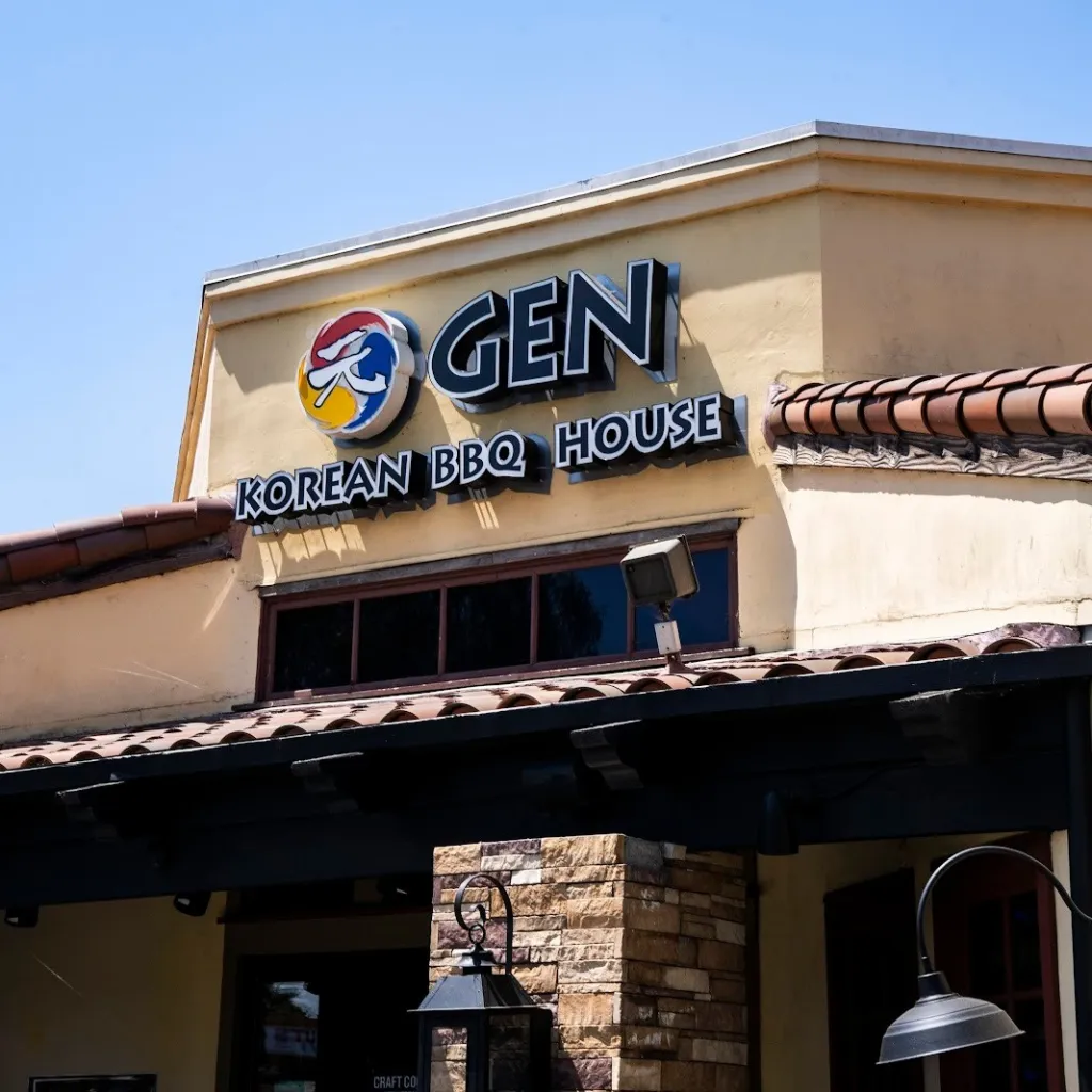 Exterior of a Gen Korean BBQ House restaurant with a sign displaying the restaurant's name.
