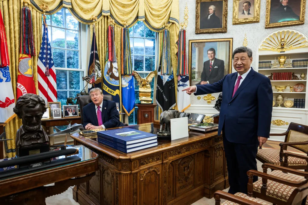 President Donald J. Trump meets with Chinese President Xi Jinping in the Oval Office.
