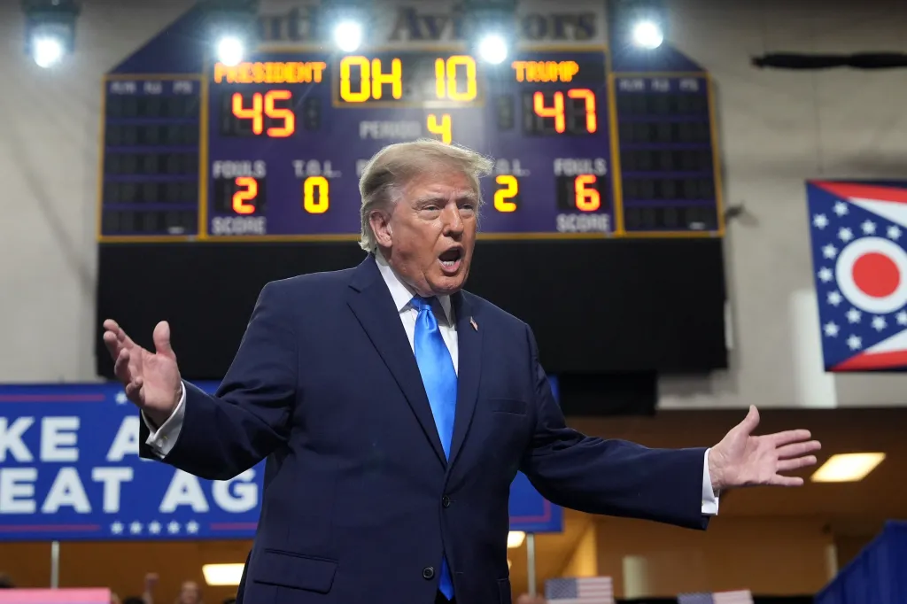 President Donald Trump speaks during an event in Vandalia, Ohio.