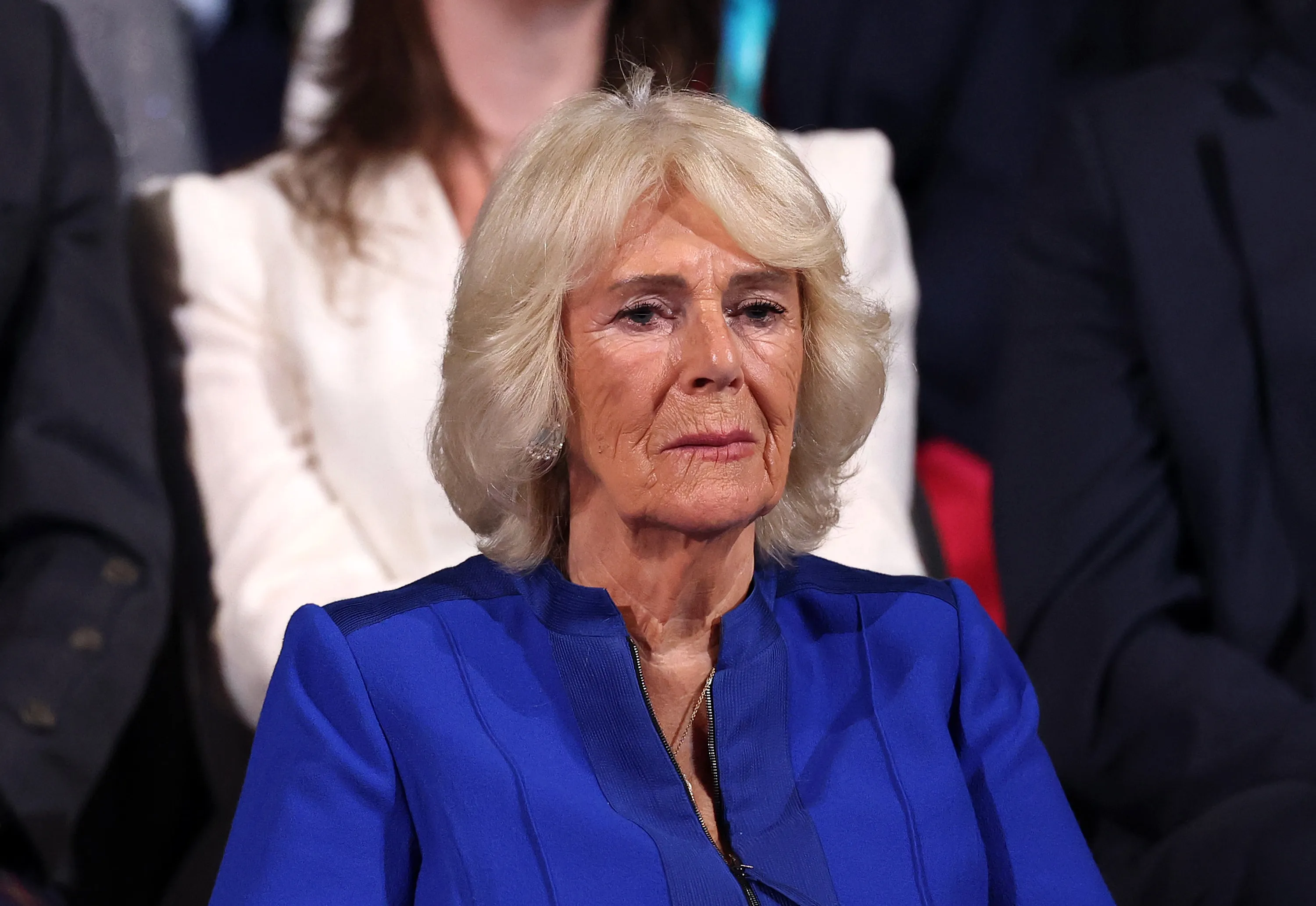 Queen Camilla watches the opening ceremony from the royal box ahead of the Commonwealth Games in Glasgow, Scotland.