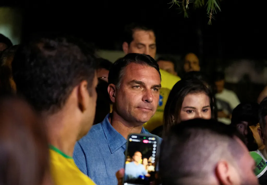 Brazilian presidential candidate Flavio Bolsonaro surrounded by supporters in Brasilia, Brazil.