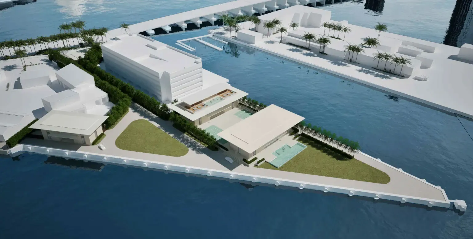 Illustration of the One Island Park marina.