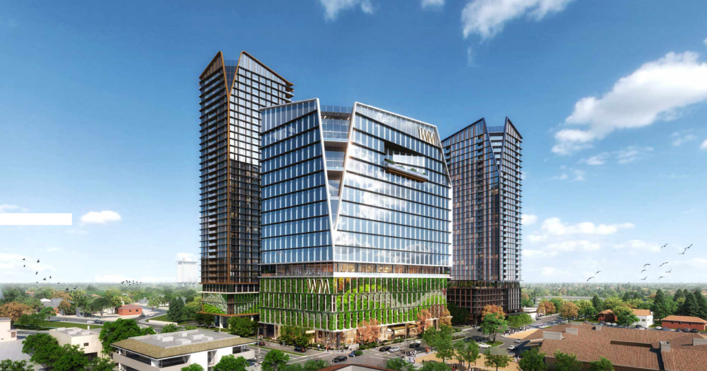 Illustration of a proposed development at 80 Willow Road in Menlo Park, California.