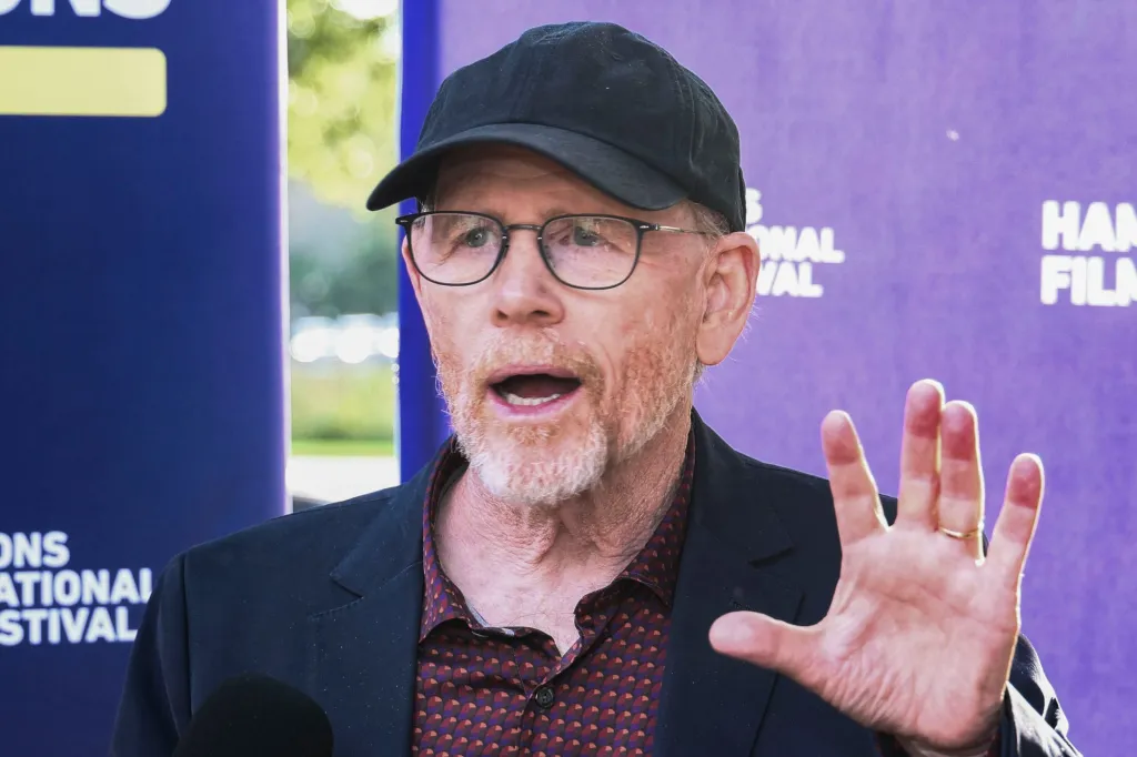 Ron Howard speaks while gesturing with his hand at the Hamptons International Film Festival.
