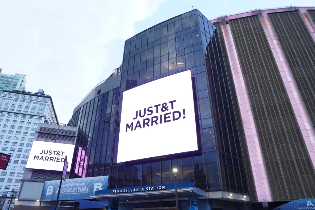 Digital billboards outside Madison Square Garden displaying 