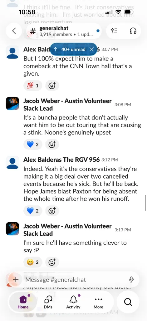 A smartphone screenshot of a chat channel named