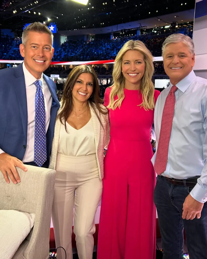 Sean Hannity, Ainsley Earhardt, and two others pose for a photo at the RNC in Milwaukee.