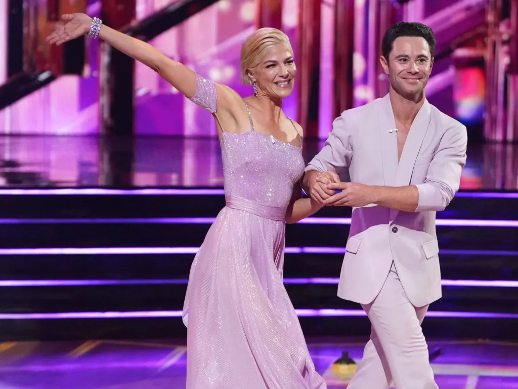 Selma Blair and Sasha Farber dancing on Dancing with the Stars.