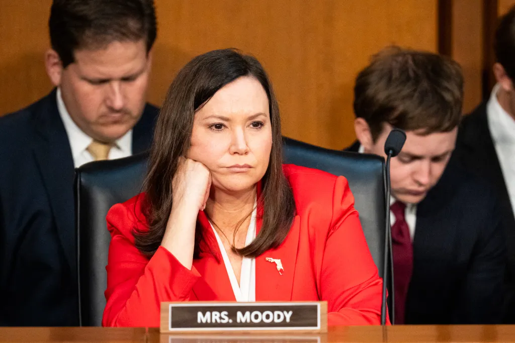 Sen. Ashley Moody, R-Fla., listens during a Senate Judiciary Committee hearing.