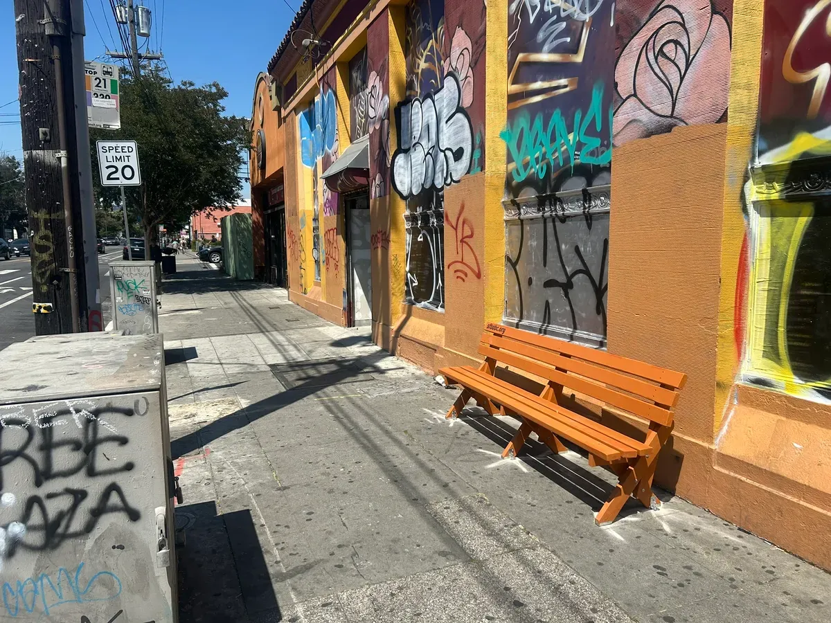 A bench on a street in LA