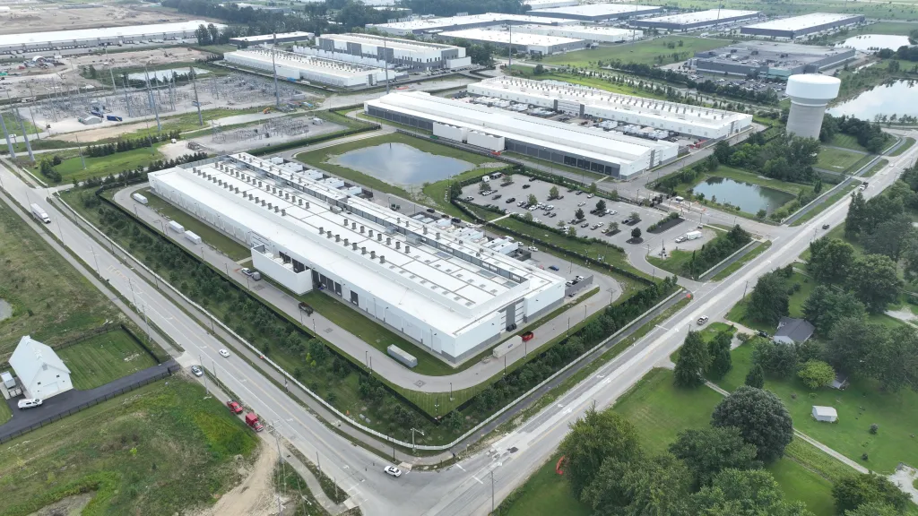 Aerial view of the Vadata data center campus operated for Amazon Web Services in New Albany, Ohio.