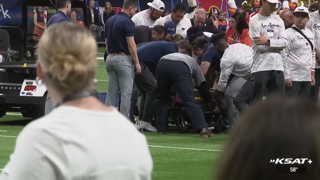 Patterson was treated on the field for about 10 minutes before being rushed to a hospital, where he died.