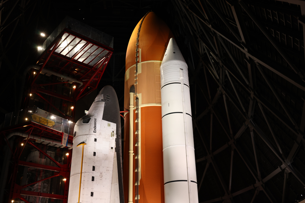 Space Shuttle Endeavour on display at the Samuel Oschin Air and Space Center.