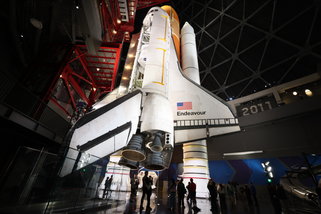 Space Shuttle Endeavour on display at the Samuel Oschin Air and Space Center.