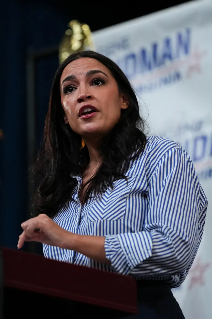 Rep. Alexandria Ocasio-Cortez speaks during a Get Out the Vote rally in Dumfries, Va.