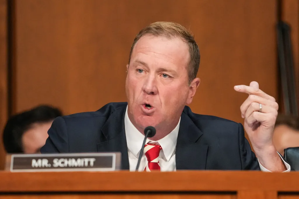 U.S. Senator Eric Schmitt speaks during a Senate Judiciary Committee hearing.