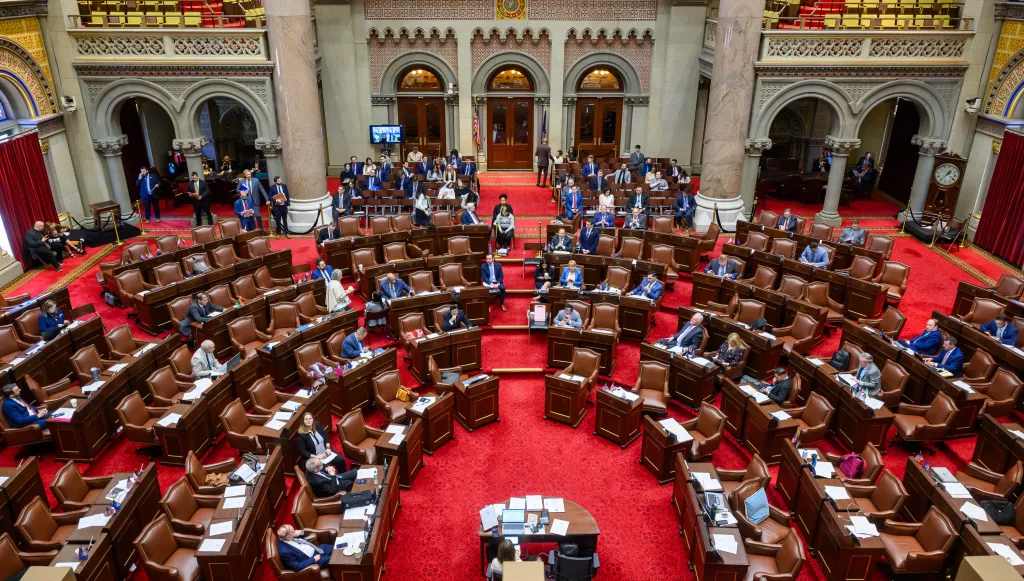 The state Assembly debates budget bills at the state Capitol.